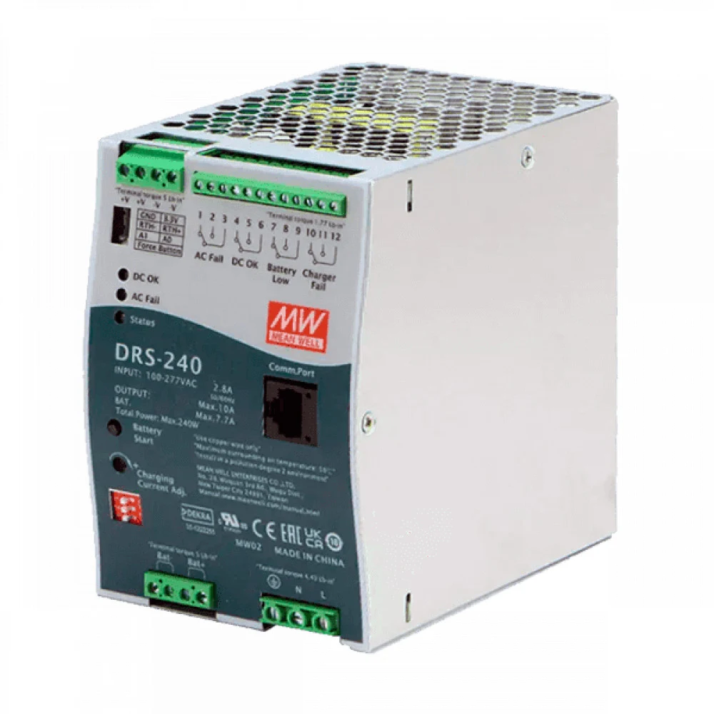 DRS-240-24 Блок питания 240 Вт, 24В / 10А, источник питания с функциями ИБП и зарядки, на DIN-рейку, мониторинг состояния, Modbus