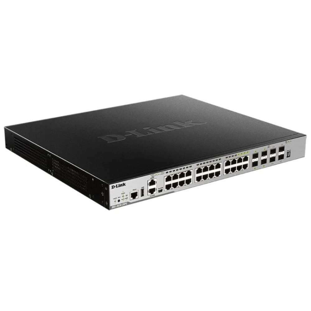 Коммутатор/ Managed L3 Stackable Switch 20x1000Base-T PoE, 4x10GBase-X SFP+, 4xCombo 1000Base-T PoE/SFP, PoE Budget 370W (740W with DPS-700), Surge 6KV, CLI, 1000Base-T Management, RJ45 Console, min