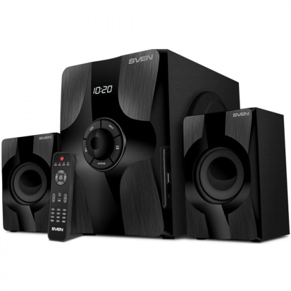 Колонки SVEN MS-315 2.1 чёрные (2x13W + 20W, Bluetooth, ПДУ, USB flash, LED-дисплей, FM-радио)