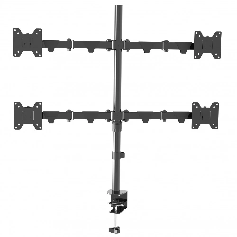 WDM4-26 - Настольное крепление Wize WDM4-26 для четырех мониторов 14"-26", VESA 75x75, 100x100, макс. нагрузка 10 кг, расст. от основания до 374 мм., наклон -30°/+30°, поворот -90°/+90°, вращение 36