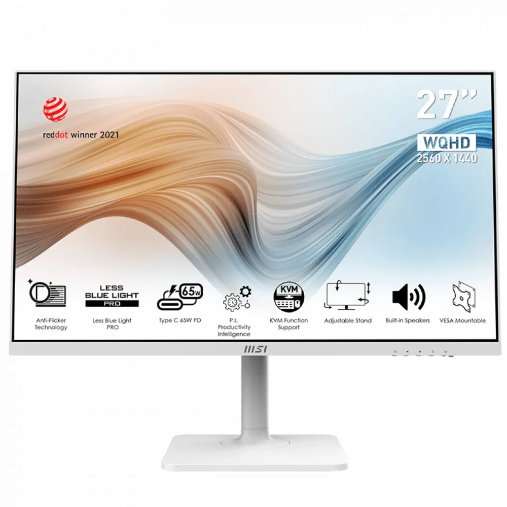 Монитор MSI Modern MD272QXPW 27" 16:9 WQHD(2560x1440) IPS Flat,1ms(MPRT),HDR 400,1000:1,100M:1,400nit,HDMI,DP,2xUSB Type-A,USB Type-B,USB Type-C,Speaker,Tilt,Swivel,Height,Pivot,100Hz,White(white ca