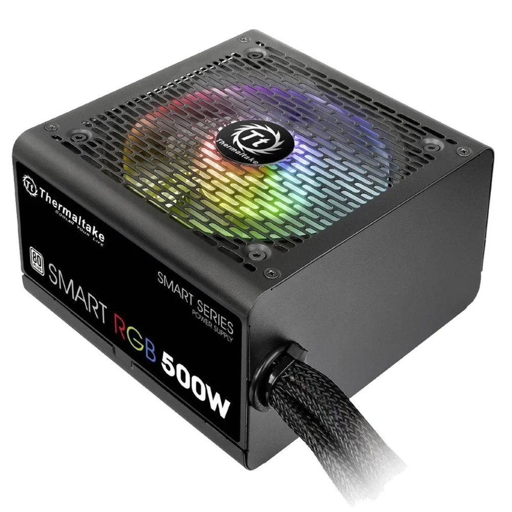 Блок питания, Thermaltake, Smart Pro RGB 500W, PS-SPR-0500NHSAWE-1, 500W, ATX, Standard, APFC, 20+4 pin, 4+4pin, 5*Sata, 4*Molex, 2*PCI-E 6+2 pin, FDD, Non-modular, Вентилятор RGB 12 см, 150*85*140м
