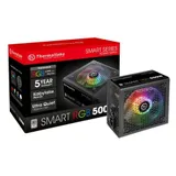 Блок питания, Thermaltake, Smart Pro RGB 500W, PS-SPR-0500NHSAWE-1, 500W, ATX, Standard, APFC, 20+4 pin, 4+4pin, 5*Sata, 4*Molex, 2*PCI-E 6+2 pin, FDD, Non-modular, Вентилятор RGB 12 см, 150*85*140м