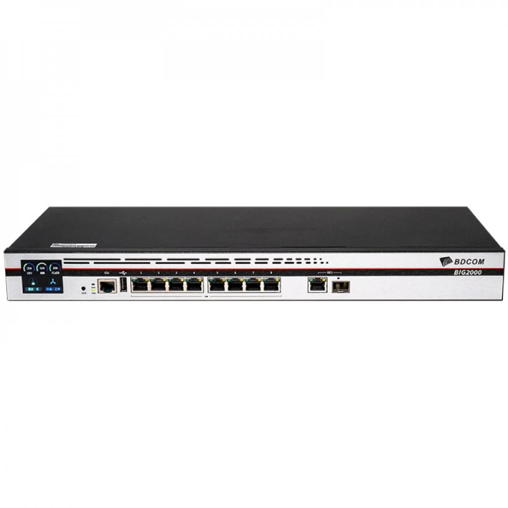 BIG2000-20 Маршрутизатор BIG2000-20 Multi-service Integrated Gateway ( 1 RJ45 console, 1 USB2.0, 1 GE TX/SFP combo port, 8 GE TX(RJ45) LAN, LCD board, Maximum 32 APs, 220V AC power supply)