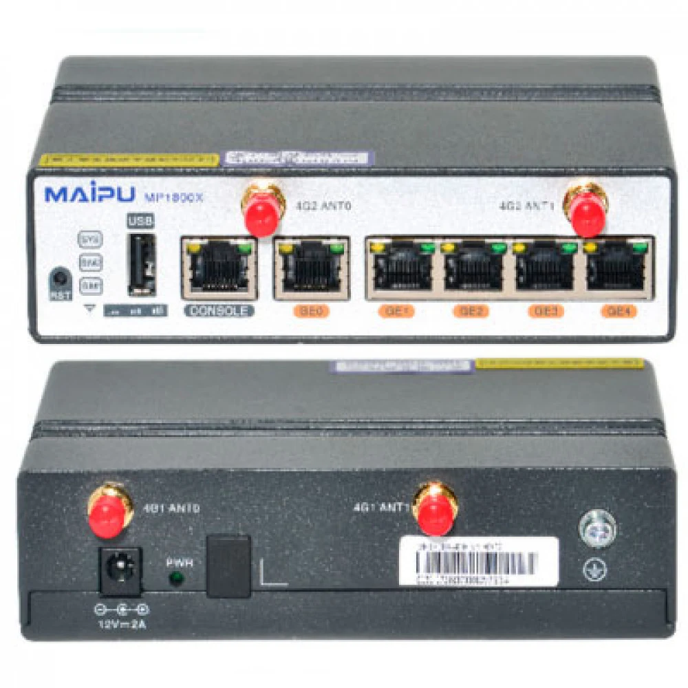 MP1800X-40E Маршрутизатор E2 Version:One RJ 45 Console port, one USB interface, five 10M/100M/1000M Ethernet ports, support TD-LTE/FDD-LTE/WCDMA, Dual 4G modem Dual SIM, 12V DC power adaptor, -20?~6