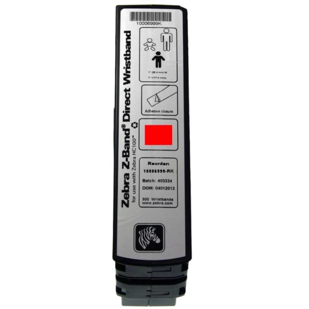 Этикетки в виде браслета полипропилен 25х177мм красный/ Wristband, Polypropylene, 1x7in (25.4x177.8mm). Direct Thermal, Z-Band Direct, Adhesive closure, HC100 Cartridge, 300/roll, 6/box, Red