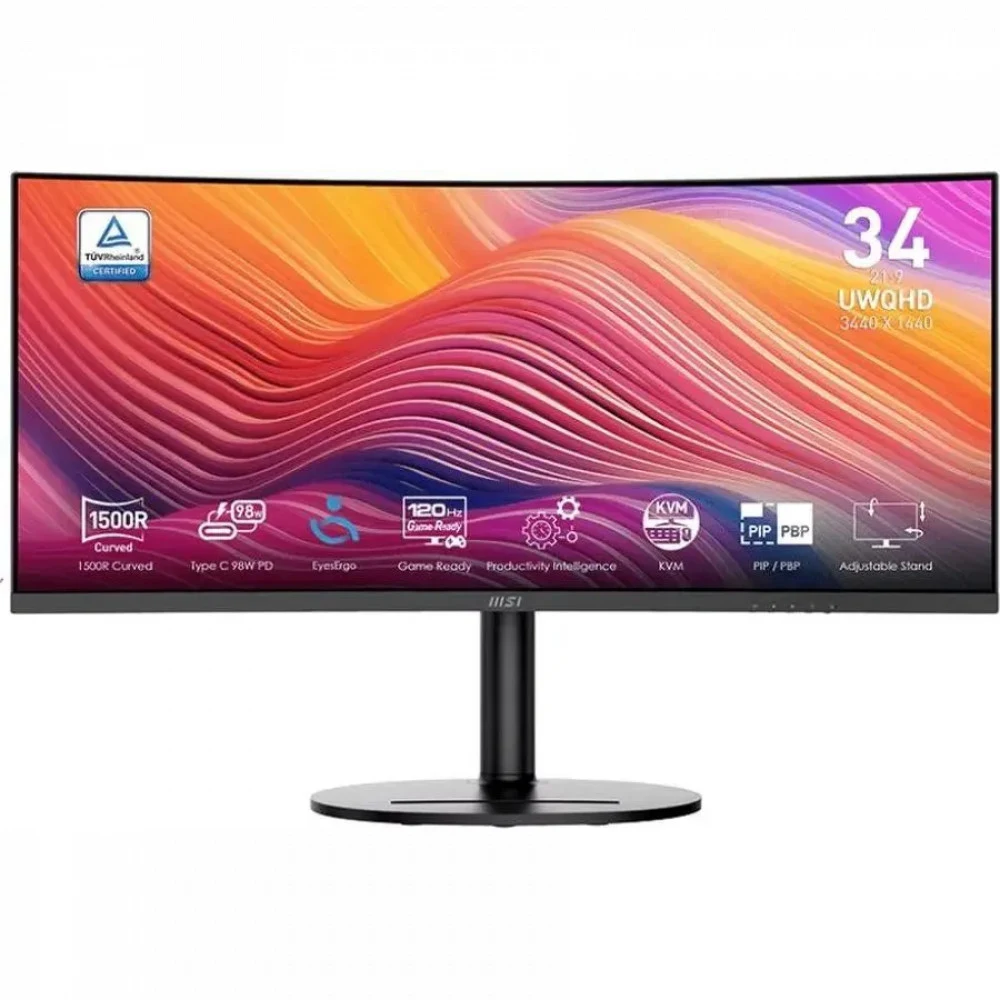 Монитор 34" MSI Modern MD342CQP Black (VA, 3440x1440, HDMI+HDMI+DP+Type C (98W), USB Hub, 4 ms, 178°/178°, 300 cd/m, 3500:1, 120Hz, Curve 1500R)