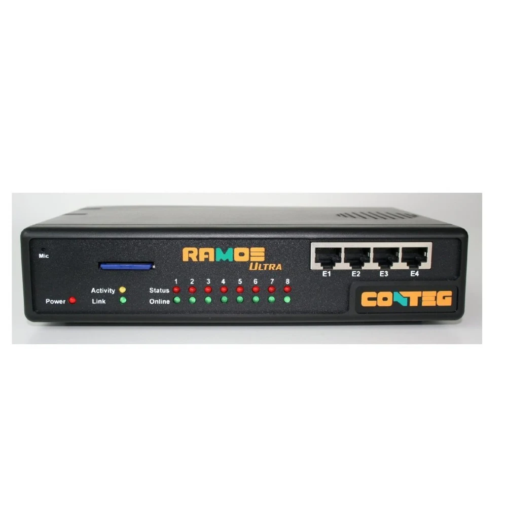 CONTEG Контроллер RAMOS Ultra 8 интеллектуальных портов (ход/ыход) 4 порта расширения на передней панели порт Modbus (RS-485) порт USB 2.0 для подключения GSM-модема, адаптера Bluetooth или Wi-Fi ад