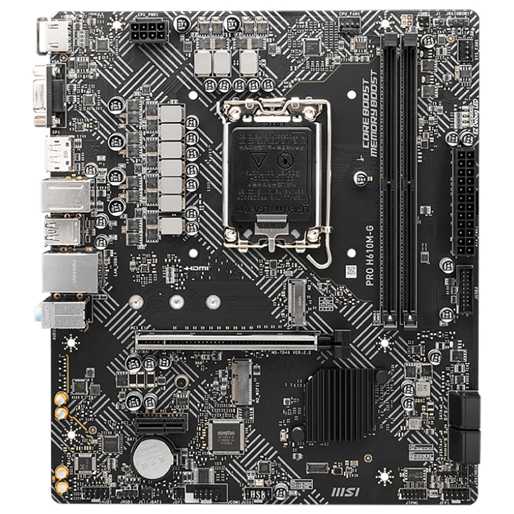 Материнская плата MSI PRO H610M-G H610, LGA1700, 2*DDR5, 1*PCIEx16, 1*PCIEx1, 1*M.2, 4*USB3.2Gen1, 6*USB2.0, 4*SATA3.0, 1G, VGA, DP, HDMI, M-ATX, BULK