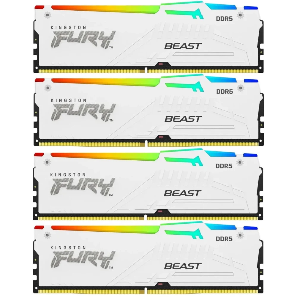 DDR 5 DIMM 64Gb PC41600, 5200Mhz, Kingston FURY Beast White RGB XMP CL40 (Kitof4)(KF552C40BWAK4-64)