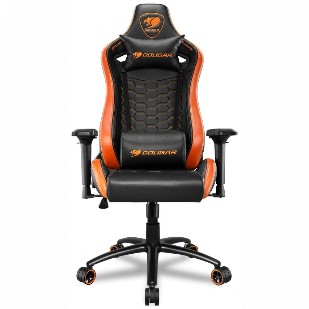 Игровое компьютерное кресло, Cougar, OUTRIDER S, Искусственная кожа PU AIR, (Ш)53*(Г)57*(В)119 (127) см, Чёрно оранжевый