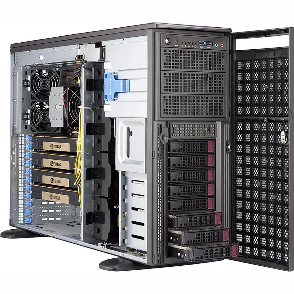 Supermicro SYS-540A-TR Tower, LGA-4189, TDP 270W, Intel C621A, 16xDDR4, 8x3.5" Hot-swap, 7xPCI-E 4.0 x16, 1x1GbE, 1xRJ45 10GBase-T, 1xRJ45 IPMI, 4xUSB 2.0, 8xUSB 3.2, 1xVGA, 2x2200W
