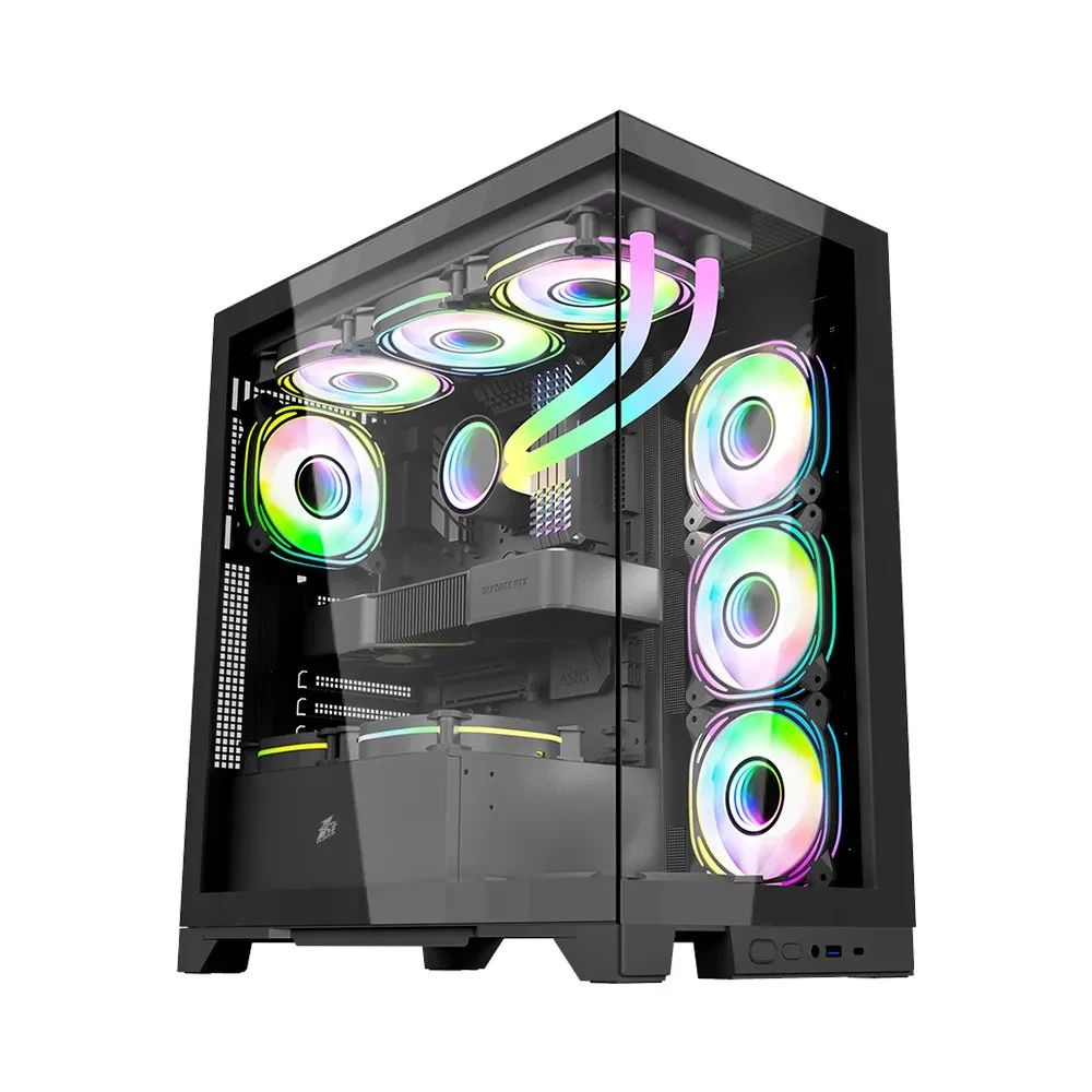 Компьютерный корпус, 1STPLAYER, Mi8-BK-3FBR1FBC1, Mid-Tower, ATX/M-ATX/M-ITX, USB3.0*1, Type C*1, HD AUDIO/Mic, 4*120мм FB вентилятор, Высота процессорного кулера до180мм, Длина VGA до 425мм, 3*3,5/