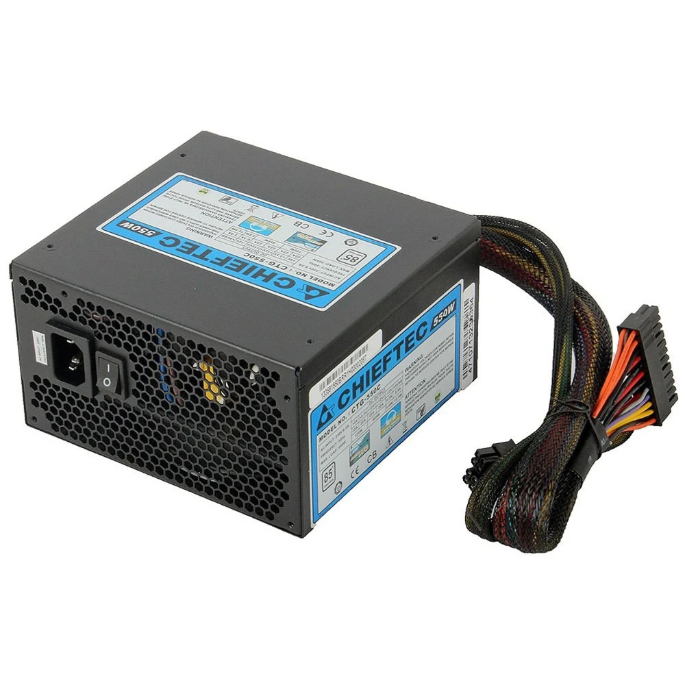 Блок питания, Chieftec, A-80 CTG-550C, 550W, ATX, APFC, Semi Modular, 20+4pin, 4+4pin, 6*Sata, 4*Molex, 2*PCIe 6+2-pin, Вентилятор 12см, Черный