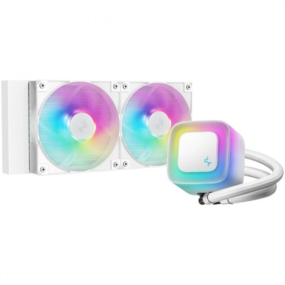 Кулер с водяным охлаждением, Deepcool, LE240 WH V2 R-LE240-WHAMMN-G-2, Intel 1851/1700/1200/115х и AMD AM5/AM4/, TDP 220W, 2*120мм ARGB, 500-2100 RPM±10%, 75.89CFM, 31,6 dB(A), Белый