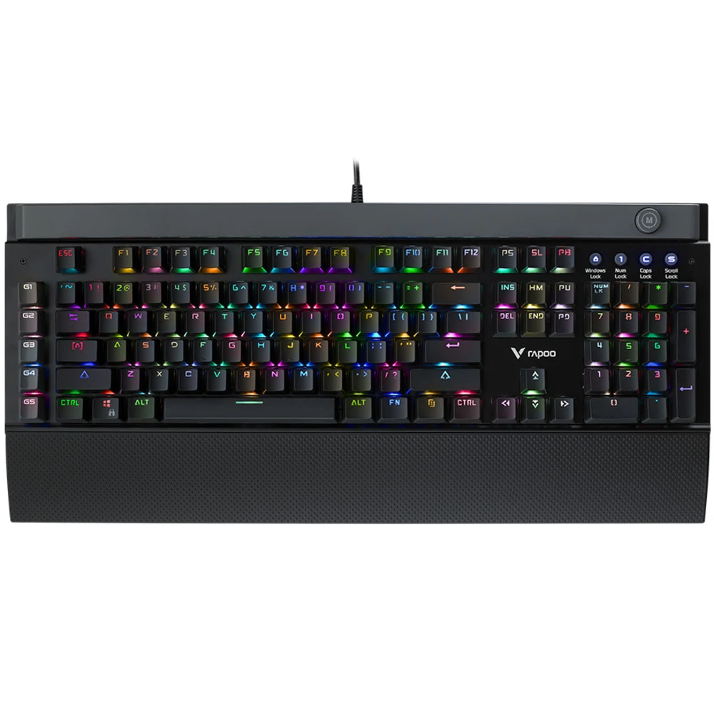 Клавиатура, Rapoo, V820, Игровая, USB, Кол-во стандартных клавиш 104, Алюминий, Длина кабеля 1,8 метра, Анг/Рус, Черный
