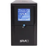ИБП, SVC, V-600-L-LCD (600ВА / 360Вт), Диапазон работы AVR: 165-275В, AVR в режиме Booster: 138-292В, Бат.: 12В/7.5 Ач*1шт., 3 вых.: 2 Shuko CEE7+1 IEC C13 (Bypass), Чёрный Устройство, позволяющее п