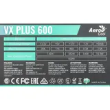 Блок питания, Aerocool, VX PLUS 600, 600W, ATX, (230V None-PFC), 20+4 pin, 4+4pin, 4*Sata, 3*Molex, 1*FDD, 2*PCI-E 6+2 pin, Поддержка Haswell, Вентилятор 12 см, Кабель питания, Чёрный