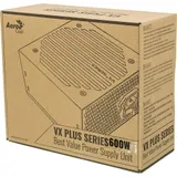 Блок питания, Aerocool, VX PLUS 600, 600W, ATX, (230V None-PFC), 20+4 pin, 4+4pin, 4*Sata, 3*Molex, 1*FDD, 2*PCI-E 6+2 pin, Поддержка Haswell, Вентилятор 12 см, Кабель питания, Чёрный