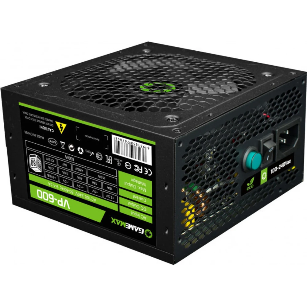 Блок питания ATX 600W GameMax VP-600, Bronze, 20+4/20+4+8/24+4/24+8, 12сm, 2x6+2p PCI-E