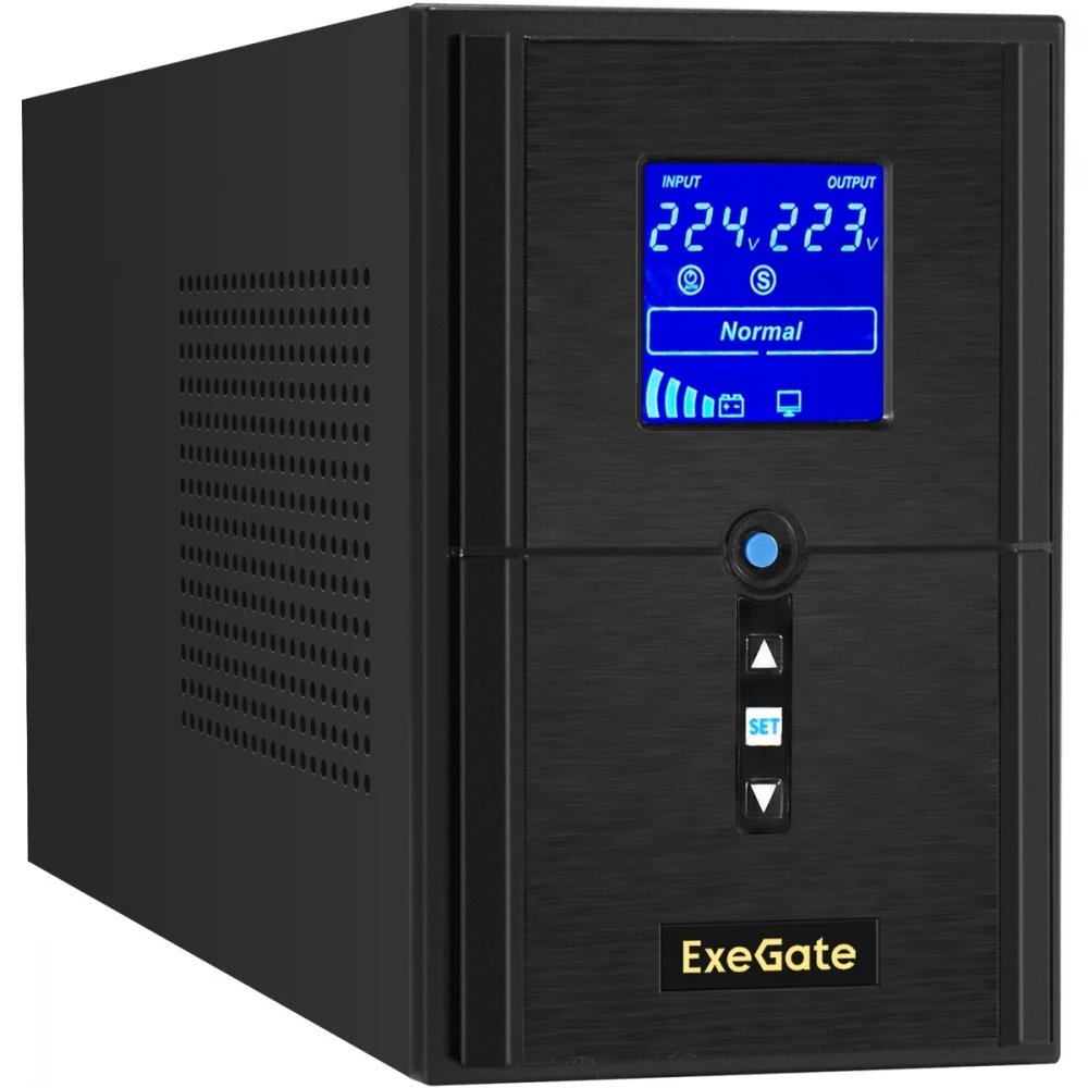 ИБП (инвертор, синус, для котла) ExeGate SineTower SZ-1500.LCD.AVR.2SH.1C13.USB (1500VA/1200W, чистая синусоида, LCD дисплей, AVR, 2*EU/Тип F(Schuko)+1*C13, USB, линейно-интерактивный, внешняя батар
