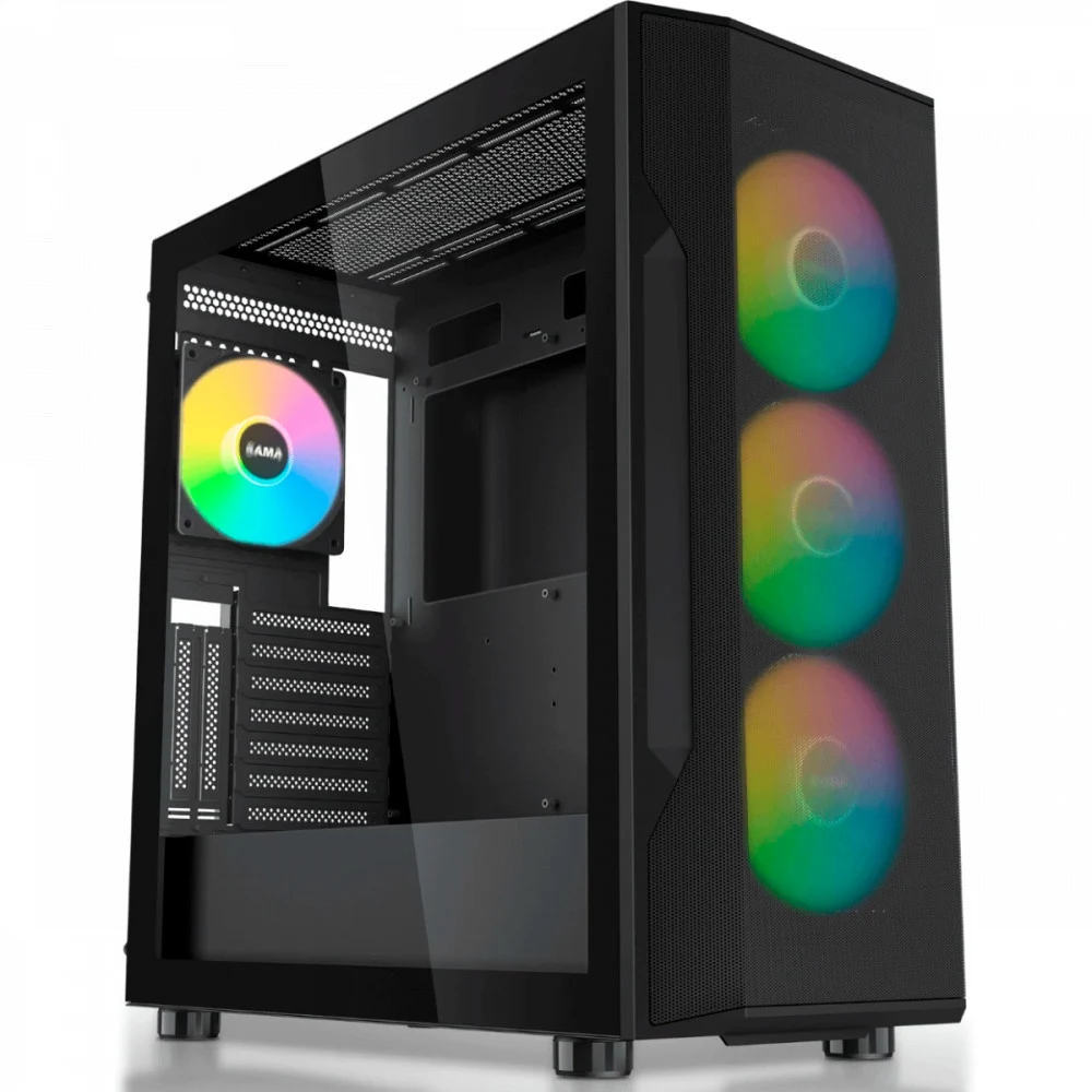 Корпус ПК без блока питания/ Case SAMA S40 Black, Midi-Tower, TG, 4x120mm ARGB, 2xUSB 3.0 + 1xUSB 3.1 Type-C, ATX, mATX, mITX Black