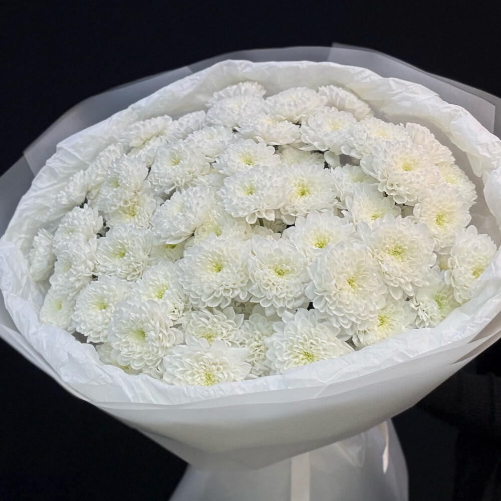 Букет белоснежных махровых хризантем