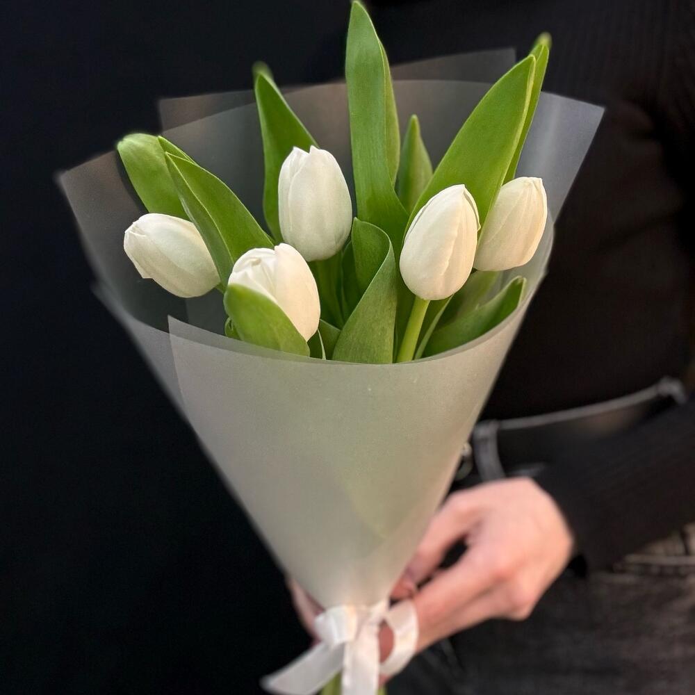 Букет комплимент белые тюльпаны 5 шт (мб 196)