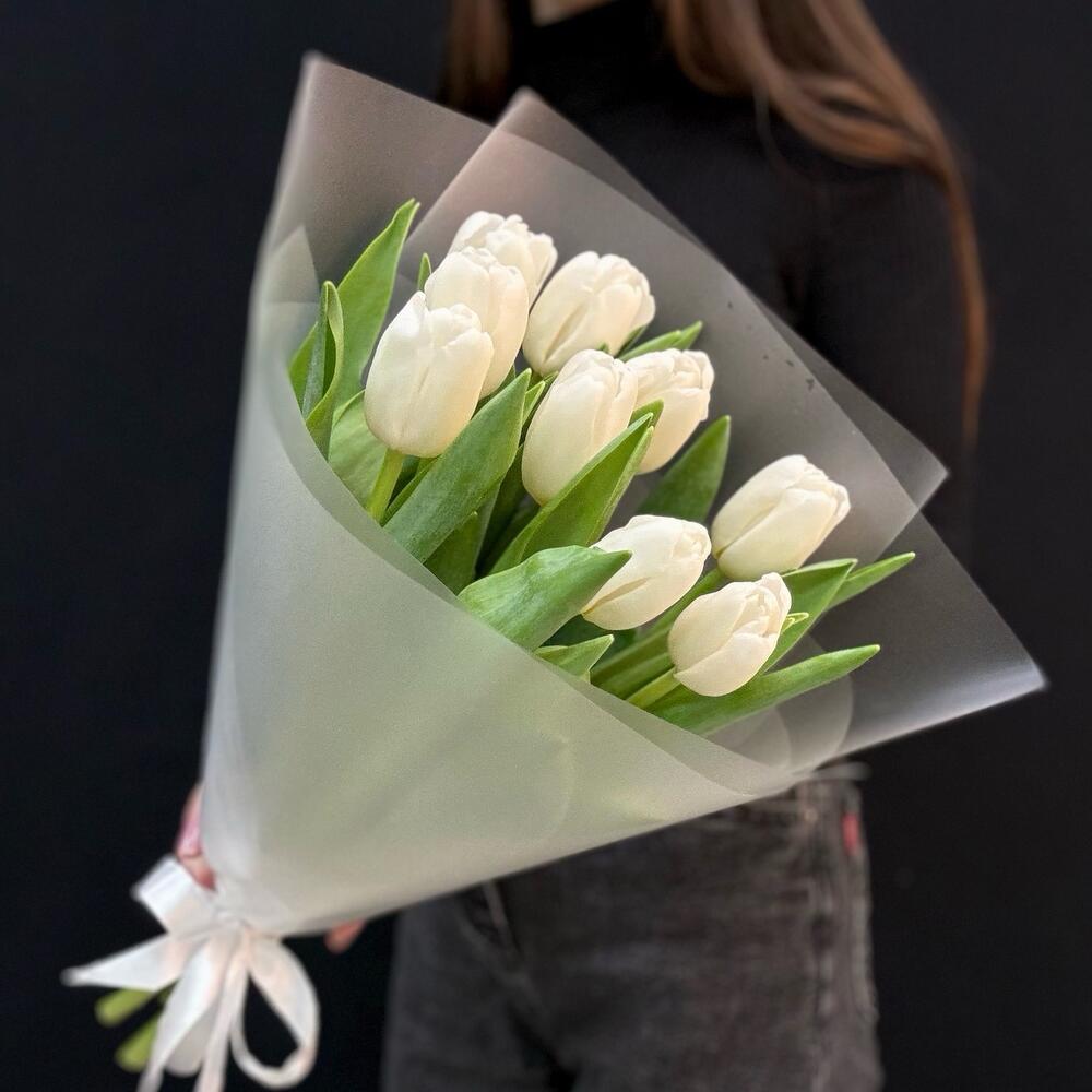 Белые тюльпаны 9 шт (мб 195)