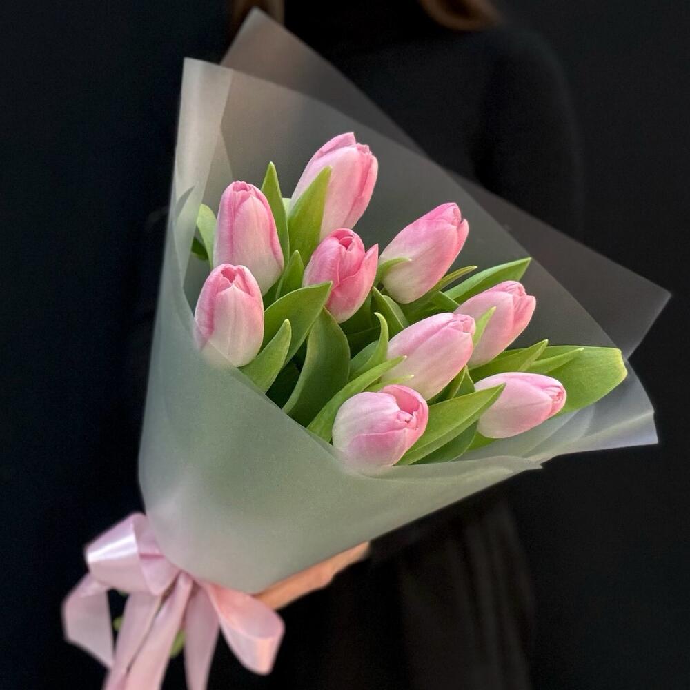 Букет нежно розовые тюльпаны 9 шт. (мб 169)
