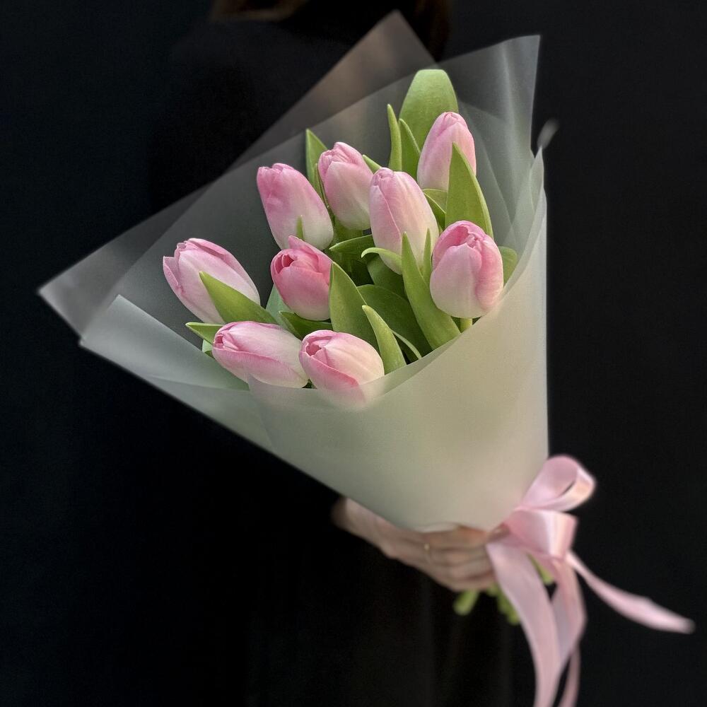 Букет нежно розовые тюльпаны 9 шт. (мб 169)