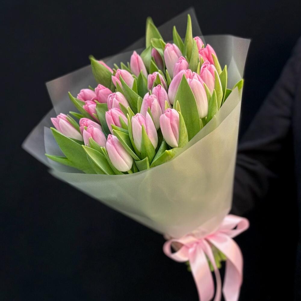Букет нежно розовые тюльпаны 25 шт (мб 165)