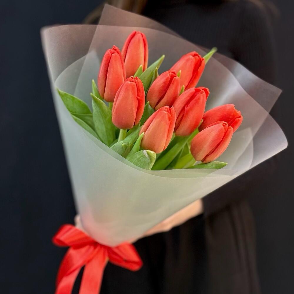 Букет красные тюльпаны 9 шт. (мб 168)