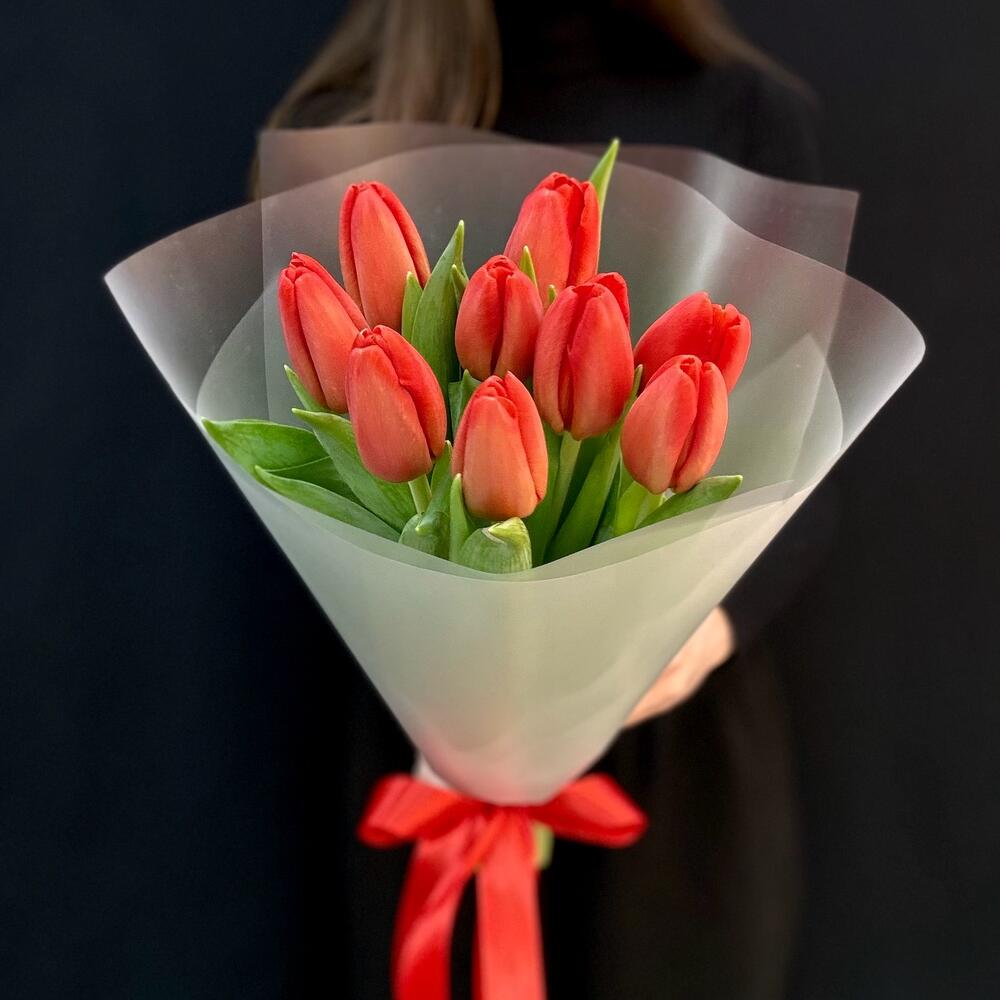 Букет красные тюльпаны 9 шт. (мб 168)