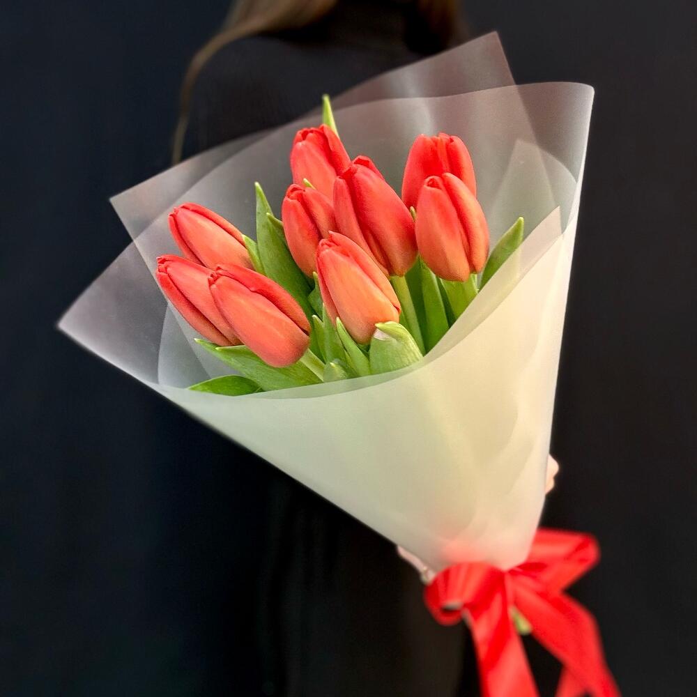 Букет красные тюльпаны 9 шт. (мб 168)