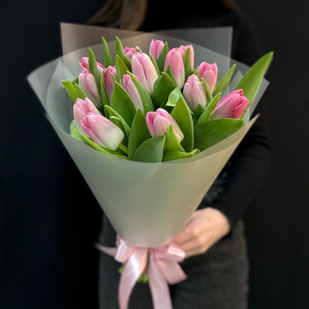 Букет нежно розовые тюльпаны 15 шт (мб 164)