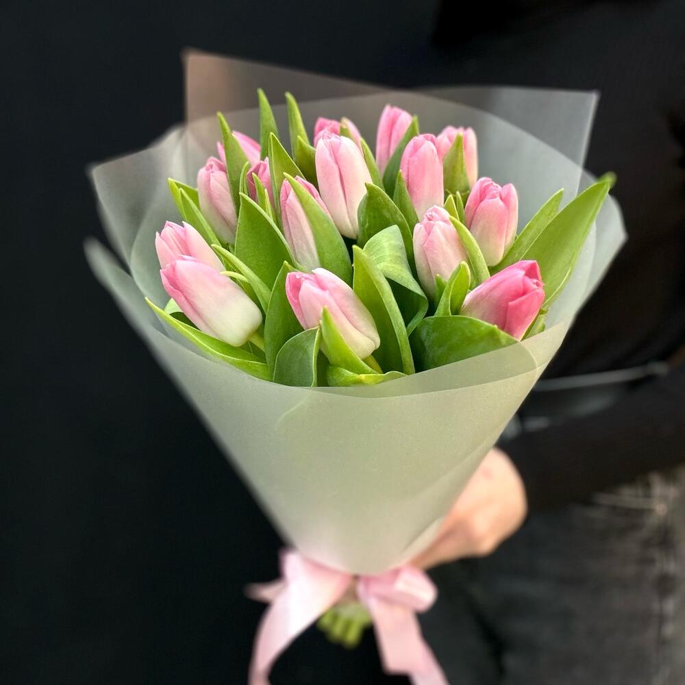 Букет нежно розовые тюльпаны 15 шт (мб 164)
