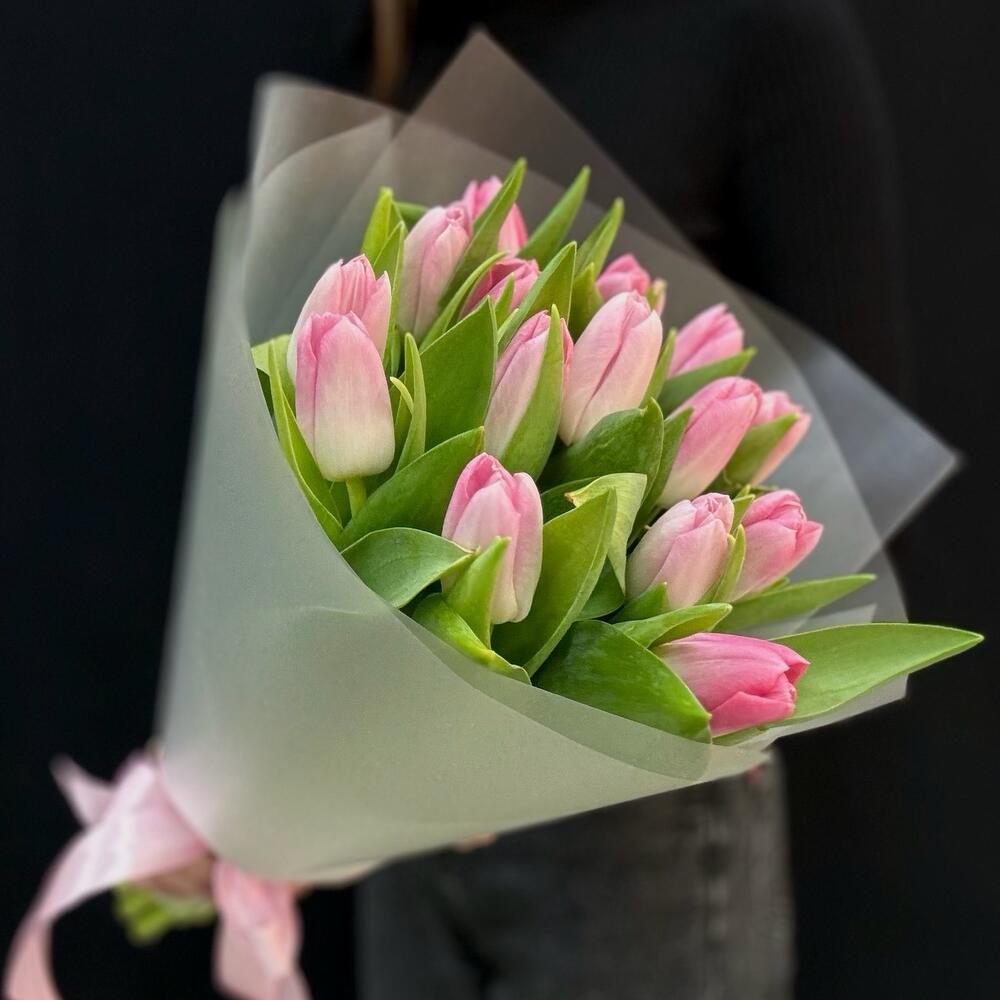 Букет нежно розовые тюльпаны 15 шт (мб 164)