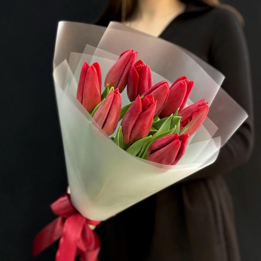 Красные тюльпаны 9 шт (мб 215)