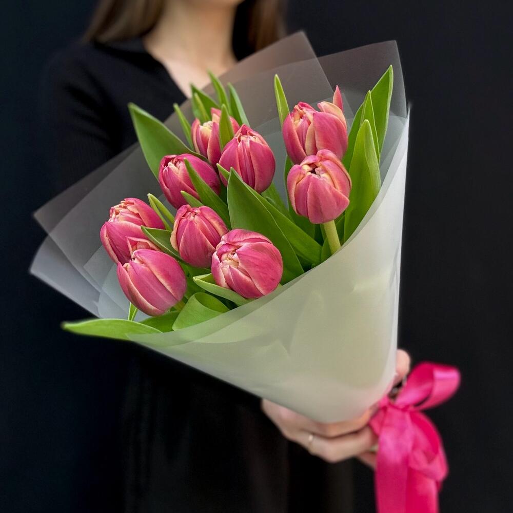 Букет из пион розовых тюльпанов 9 шт (мб 213)