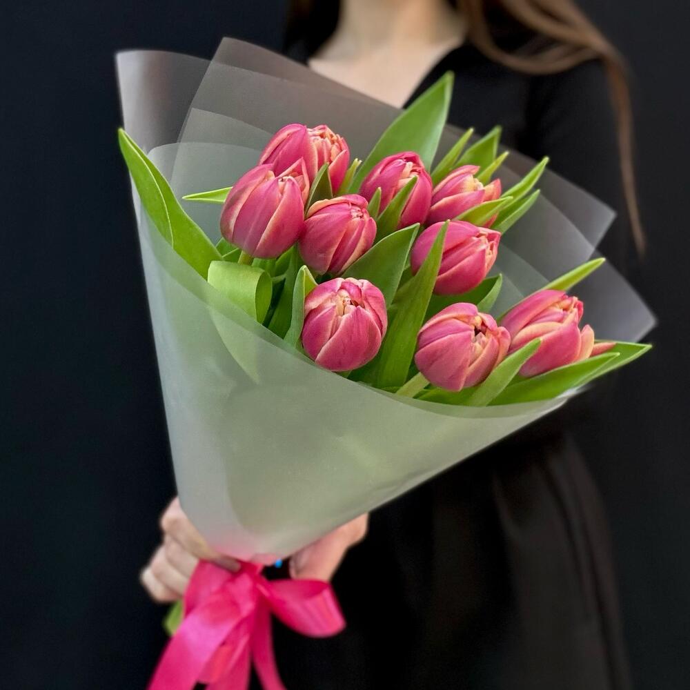 Букет из пион розовых тюльпанов 9 шт (мб 213)