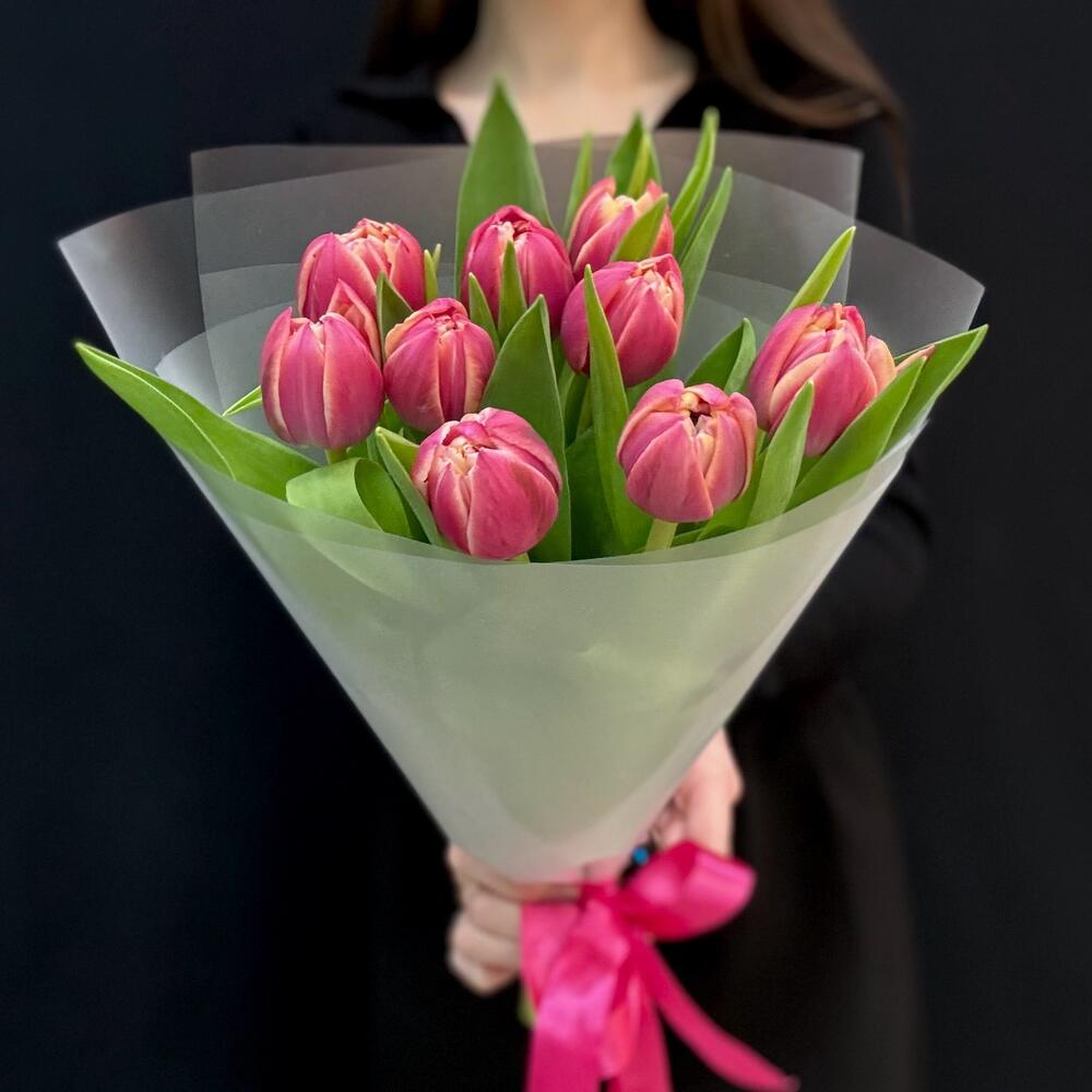 Букет из пион розовых тюльпанов 9 шт (мб 213)