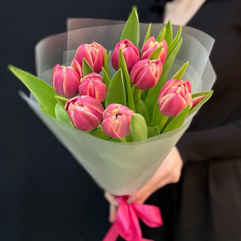 Букет из пион розовых тюльпанов 9 шт (мб 213)