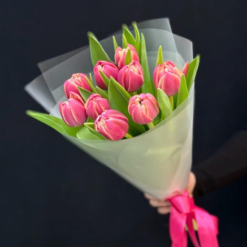 Букет из пион розовых тюльпанов 9 шт (мб 213)