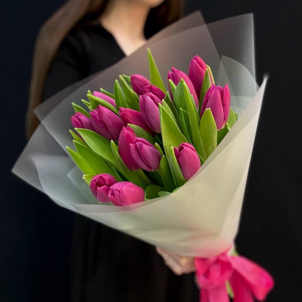 Розовые тюльпаны 15 шт (мб 210)