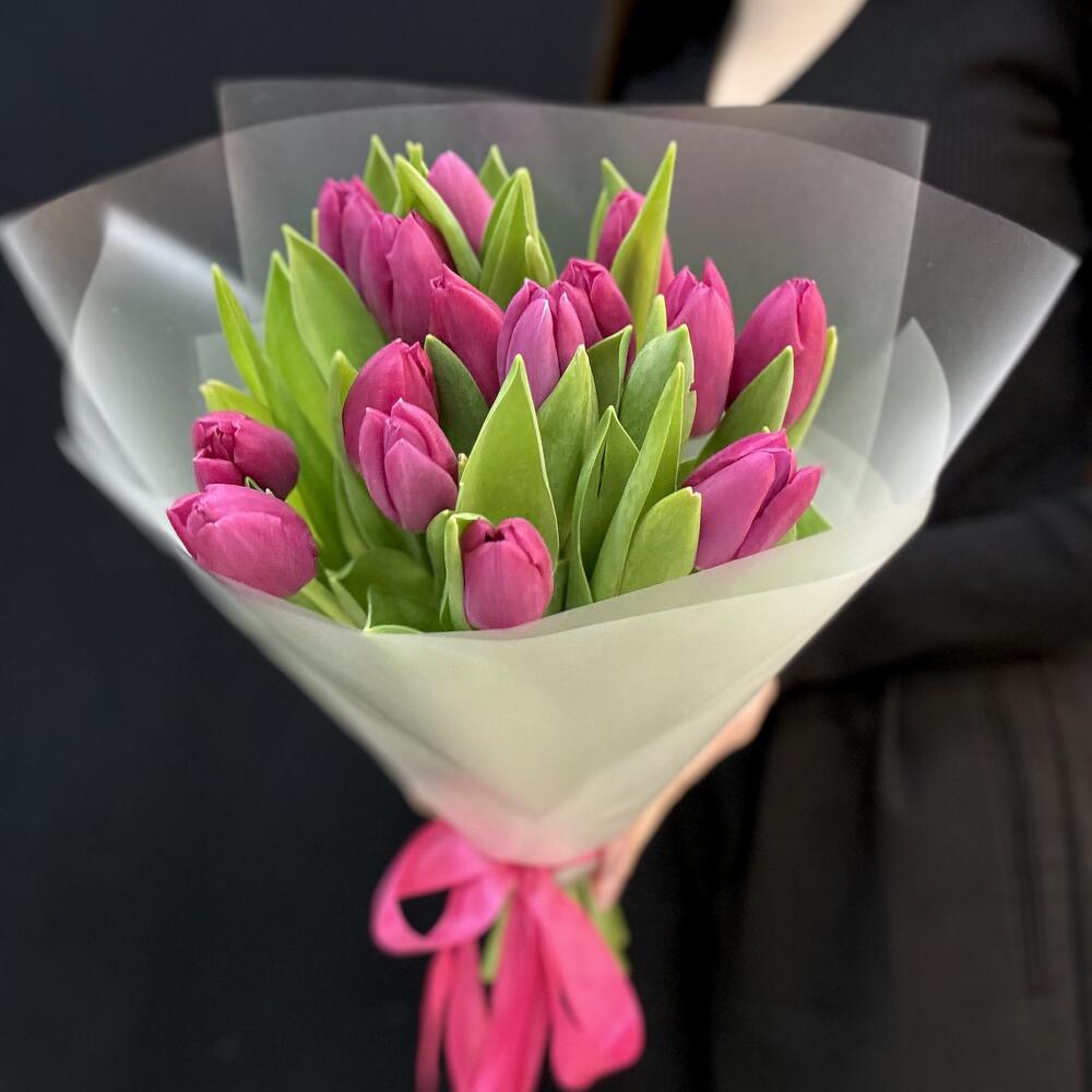 Розовые тюльпаны 15 шт (мб 210)