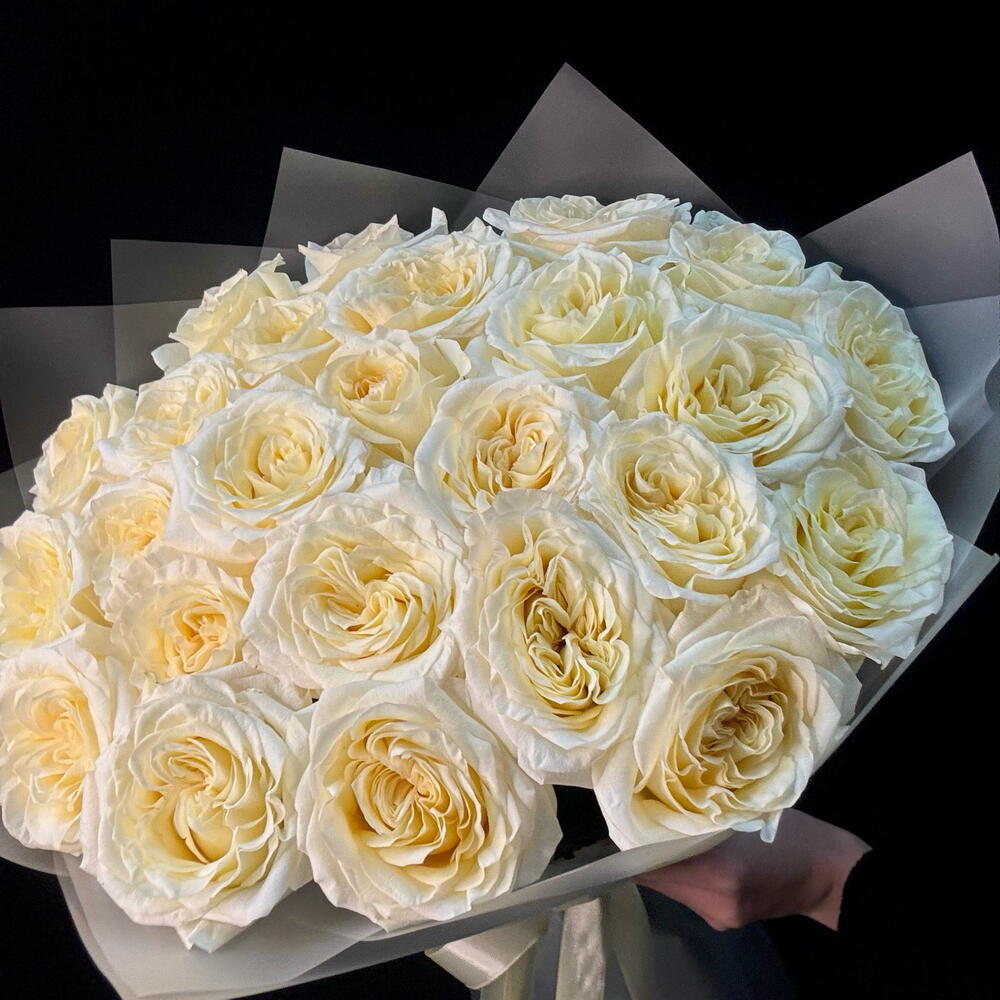 Букет кремовых пион роз 25 шт