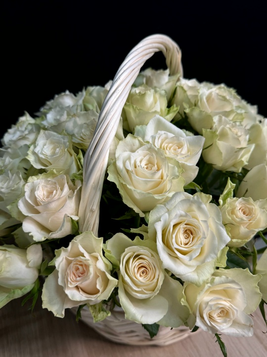 Корзина 51 белая роза Кения