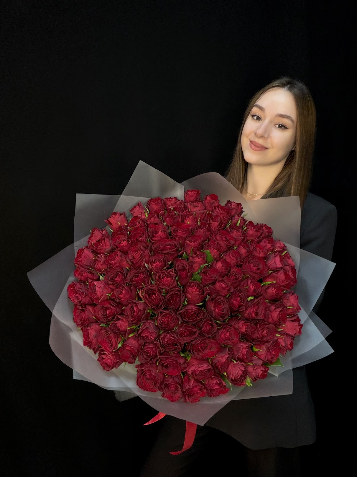Букет из 101 красной розы Кения 40 см