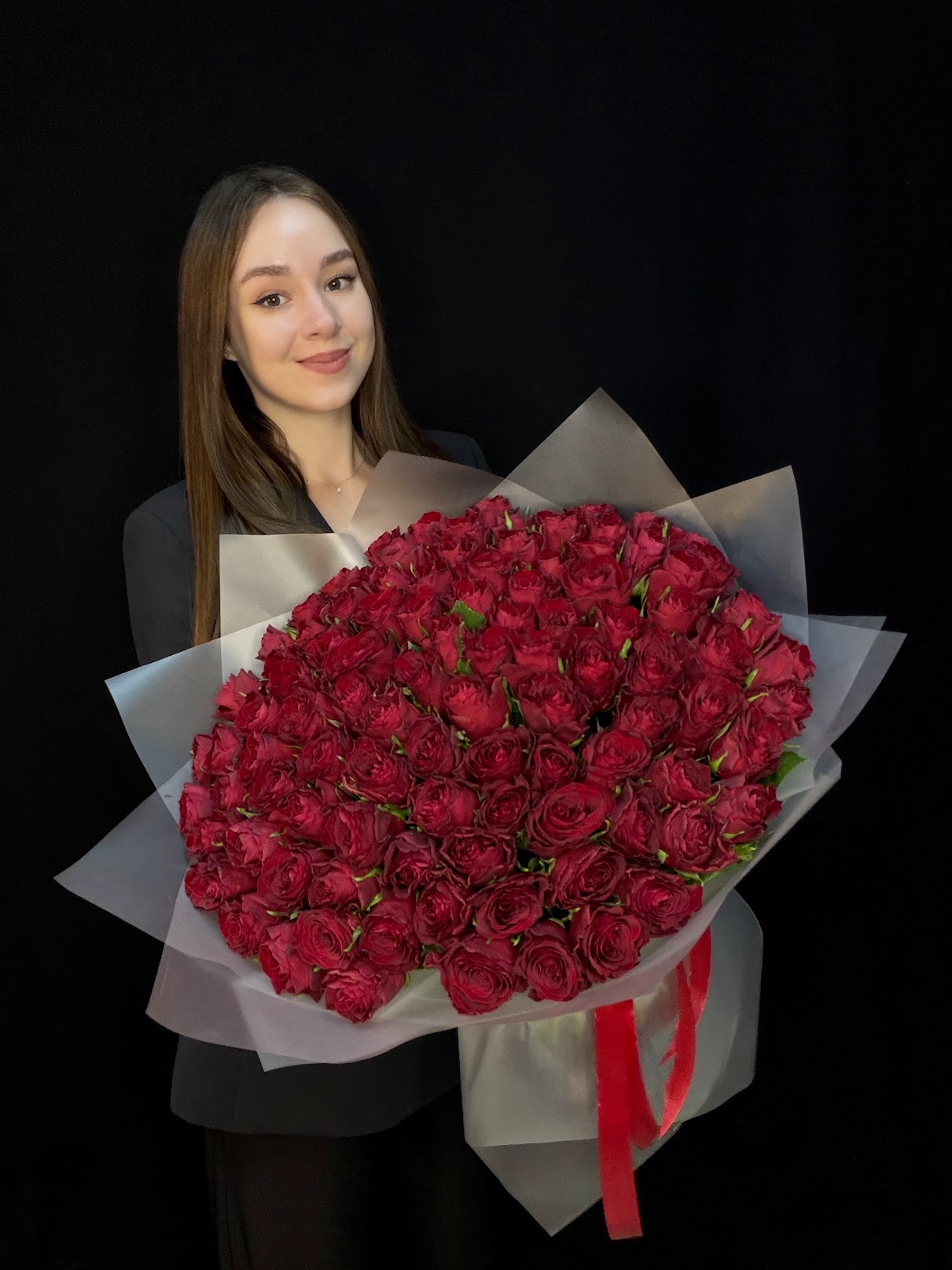 Букет из 101 красной розы Кения 40 см